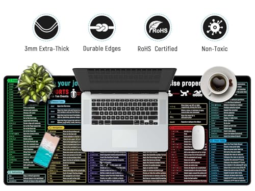Image of JIALONG Excel Shortcuts Large Gaming Mouse Pad Extra XXL 35.4x15.75 inches Thick Extended Excel Formulas Cheat Sheet Desk Pad Computer Keyboard Mat for MacBook, PC, Laptop, Office Home