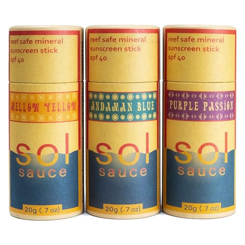 Colorful-Zinc-Sunscreen-Sticks--All-Natural--Non-Toxic--Reef-Safe--Non-Staining--Plastic-Free-Packaging-yellow-blue-and-purple