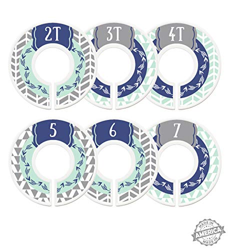 Modish Labels Toddler Child Closet Dividers, Closet Organizers, Toddler Size Dividers, Young Child Size Dividers, Boy, Woodland, Arrow, Tribal, Navy Blue, Mint, Grey (Toddler/Child)