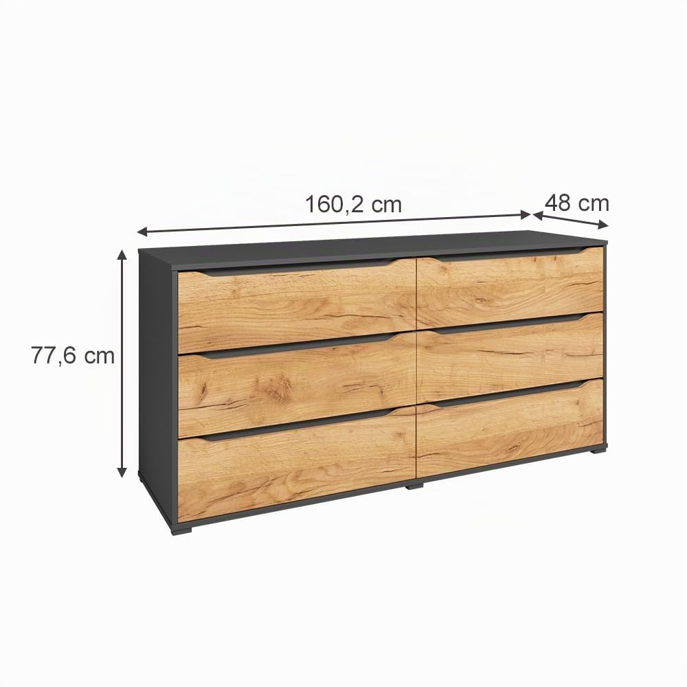 Vicco Credenza Ruben, Rovere dorato, 48 x 77.6 cm con cassetti, per riporre abiti e oggetti di uso quotidiano