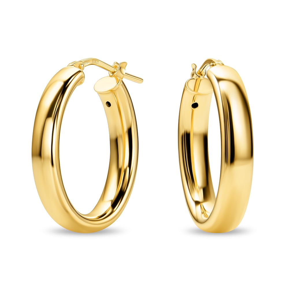 Miore Pendientes Mujer de Plata de Ley 925 Bañados en Oro de 18K 750 de 26mm, Aros Redondos de 18 Quilates 750 de 16mm, Hechos a Mano en Italia, Joyas Dorados con Joyero