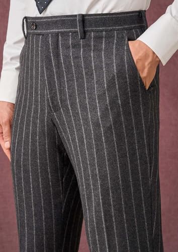 VENNYNG Men's Thick Stripe Dress Pants Vintage Relaxed Straight Fit Autumn Trousers Wedding Business Casual4