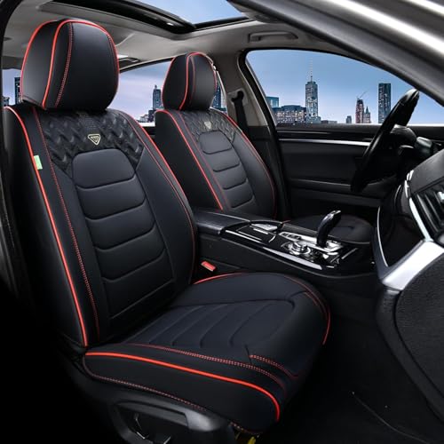 Miniatura 2 de Florich Fundas Para Asientos De Coche, Juego Completo Fundas Para Asientos Delanteros Y Traseros, Cuero, Universal, Impermeable, Para Berlinas, Suv Juego Completo, Negro Rojo