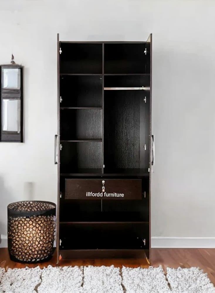 Two Door Premium Wardrobe Without Mirror (Color-Dark Brown, Engineered Wood)