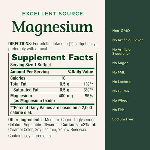 Nature's Bounty Magnesium 400mg Softgel, Whole Body Support, 75 Count - image 6