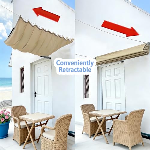 Voile d'ombrage ondulée rétractable kaki 60x400 imperméable pour pergola extérieure