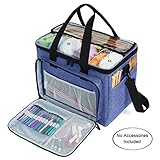 GERÄUMIGE INNENRAUM MIT MEHRFACHEN TASCHEN: 6 kleines Fach mit passenden Löchern auf der Oberseite ist großartig, um die Fäden des Garns getrennt zu halten und das Reißen, das Verheddern oder das Ausfransen zu verhindern. Front-Reißverschluss-Tasche mit elastischen Schlaufen und Netztasche für Häkelhaken und Zubehör. Side- und Back-Beutel, um ultimative Führer, Strickwaren und mehr zu speichern.