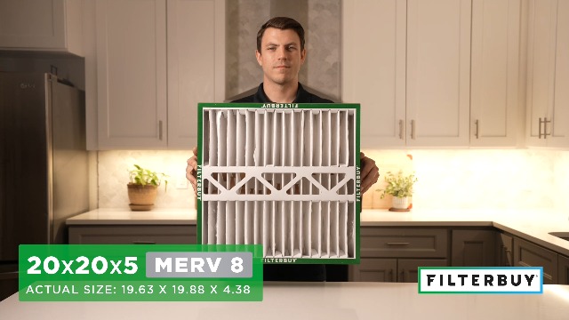 Image of Filterbuy 20x20x5 Air Filter MERV 8 Essential Dust & Allergy Defense (2-Pack), Pleated HVAC AC Furnace Filters for Honeywell FC100A1011, Lennox X0585, and More (Actual Size: 19.63 x 19.88 x 4.38)