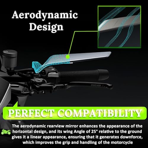Image of Eliane Universal Motorcycle Bike Mirrors Set Adjustable Rotating Rear View Mirror Stealth Wind Wing Side For All Bikes (York nut Fitting 8mm, 10mm)