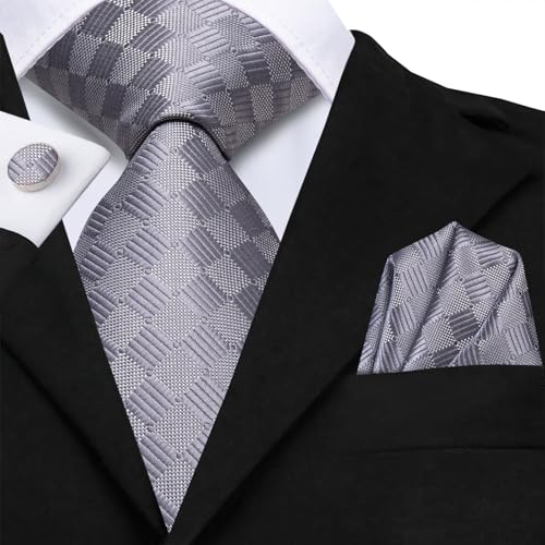 Image of Hi-Tie Mens 70inches Tie Set Extra Long Necktie for Men Cufflinks Handkerchief Big Tall Men Business Wedding