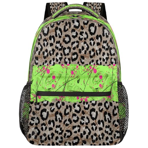 Mochila ligera con estampado de leopardo y compartimento acolchado para mujeres y hombres