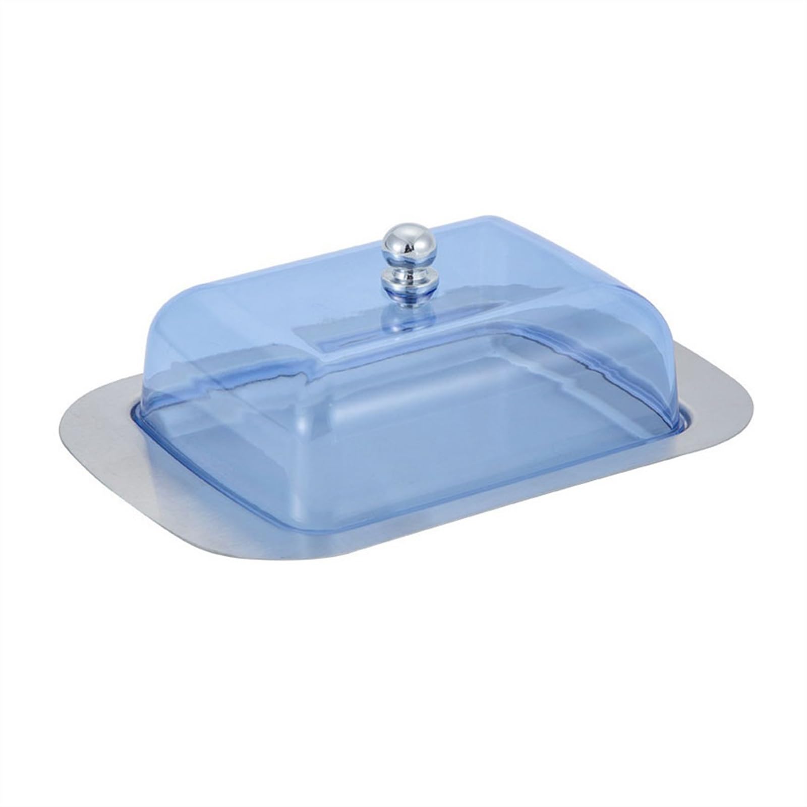 HPTHLY Butter Dish Stainless Steel Butter Box Western Restaurant Snack Plate Cheese Crisper Warmer Plate Butter Dish With Lid Butter Container (Blue)