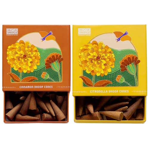 Image of Natural Incense Fragrance Cinnamon and Citronella Dhoop Cones with Holder (80 pcs) | Havan for Pooja, Home & Festivals I Natural Guggal /Loban Original |Pack of 2 (40 Cones /Pack)