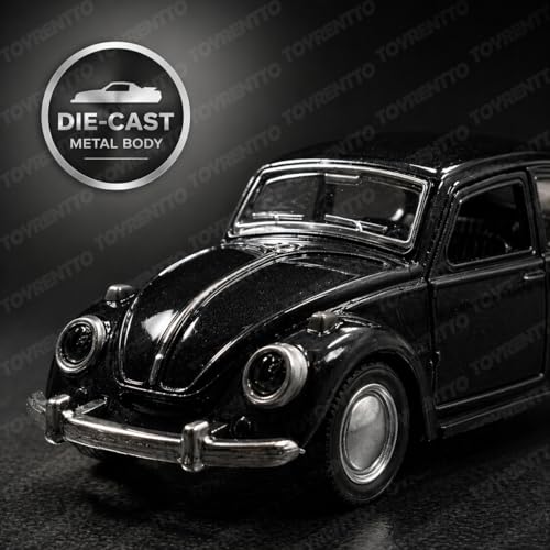 Image of 1:36 Scale 1967 Classic Black VW Beetle Die-Cast Pull Back Toy Car with Openable Doors, Metal Body Collectible Model for Kids & Adults
