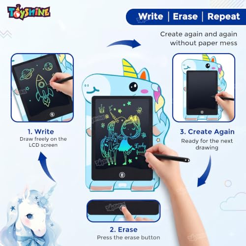 Image of Toyshine Unicorn Design Writing Tablet for Kids, 8.5 Inches LCD Tab for Kids Drawing Pad Doodle Board for 3-10 Years Old Boys /Girls Gifts Education Learning Toys - Blue