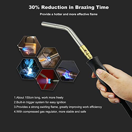 Hand Torch with Hose, 59in MAPP Propane and LPG Gas Parts, Adjustable Swirl Flame Used for Refrigerators Air Conditioners Hardware Equipment Maintenance Gardens Outdoor - Thumbnail 3