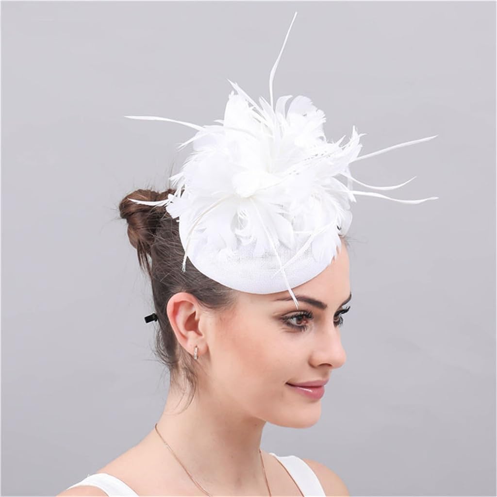 Woman White Hat Wedding Ceremony Fascinator Hats for Lady Elegant Cocktail Derby Cap Female