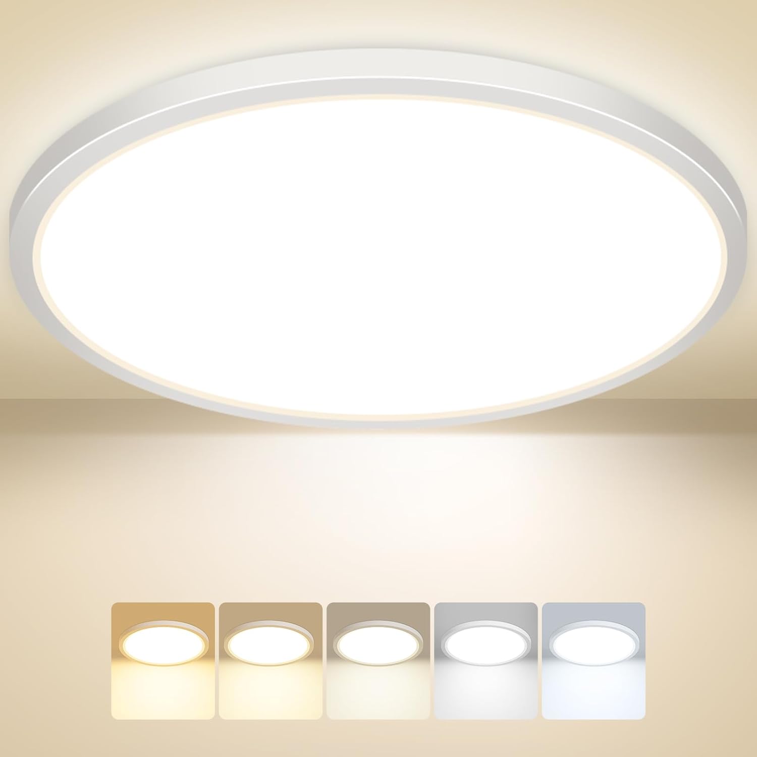 Product image of Peasur Deckenlampe LED Deckenleuchte Flach,5Farben-3000/3500/4000/5000/6500K,IP54 Wasserfest Badezimmer Lampe Decke,24W Modern Rund Lampe für bad flur schlafzimmer keller Wohnzimmer Büro,33 * 1.6cm