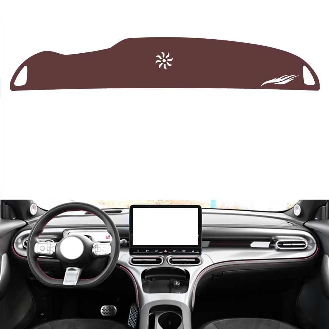 Anti-Slip Sun-Proof Dashboard Cover Compatible with Smart #1/#3 (Half Covered), Premium Leather (Brown)