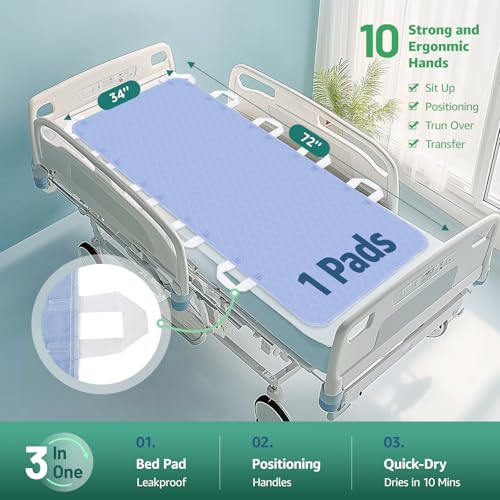 Image of Incontinence Bed Pads Washable with 10 Handles for Bedridden Care, 34 inchx72 inch