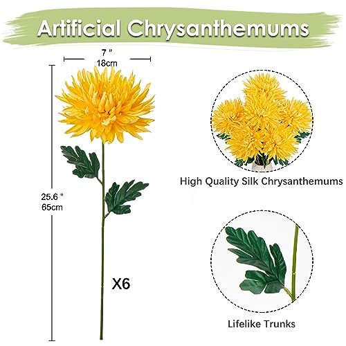Hollyone-6Pcs-Yellow-Artificial-Mums-Flowers-Large-Faux-Chrysanthemum-Flowers-Silk-Flower-256-Long-Stem-Spider-Mum-Flower-Spring-Summer-Floral-Arrangements-Bouquets-Fake-Pincushion-for-Home-Decor Hollyone 6Pcs Yellow Artificial Mums Flowers Large Faux Chrysanthemum Flowers Silk Flower 256 Long Stem Spider Mum Flower Spring Summer Floral Arrangements Bouquets Fake Pincushion for Home Decor