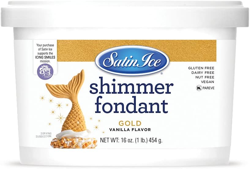 Satin Ice Gold Shimmer Fondant With Edible Glitter (1 Pound, Vanilla) For Cake Decorating
