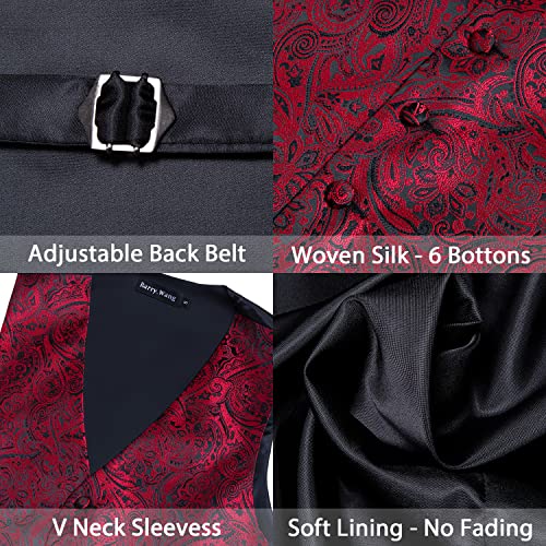 Image of Barry.Wang Mens Suit Vest Paisley /Flower Silk Jacquard Waistcoat Ties Set Formal /Leisure 5PCS