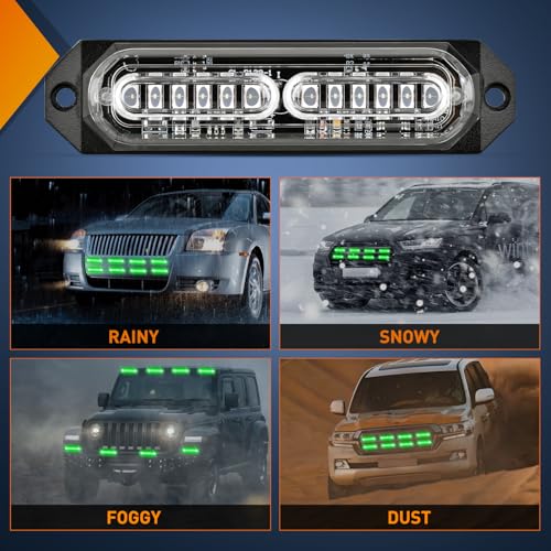 Image of Nilight 8PCS LED Strobe Lights 12V 24V Amber White Sync Feature Ultra Slim | Green 12 LED Emergency Hazard Warning Lights Flashing Warning Mini Surface Mount Grille for Cars Trucks Camper trailer SUVs