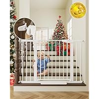 Cumbor 29.7-46\" Baby Gate for Stairs, Toddler Safety Essentials for The House, Auto Close Dog Gate for Doorways, Mom's Choice Awards Winner-Easy Install Pressure Mounted Pet Gates for Dogs, White