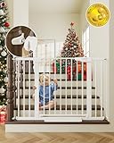 Cumbor 29.7-46' Baby Gate for Stairs, Toddler Safety Essentials for The House, Auto Close Dog Gate for Doorways, Mom's Choice Awards Winner-Easy Install Pressure Mounted Pet Gates for Dogs, White