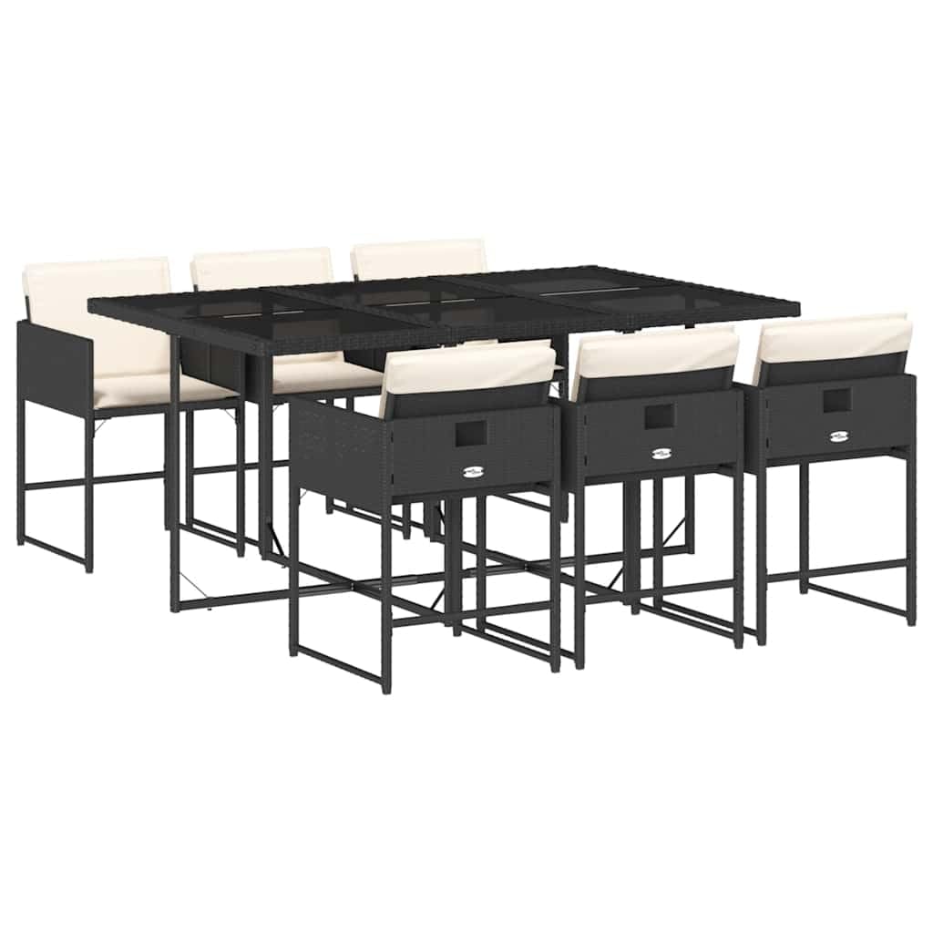 vidaXL Set da Pranzo da Giardino 7 pz Nero con Cuscini in Polyrattan
