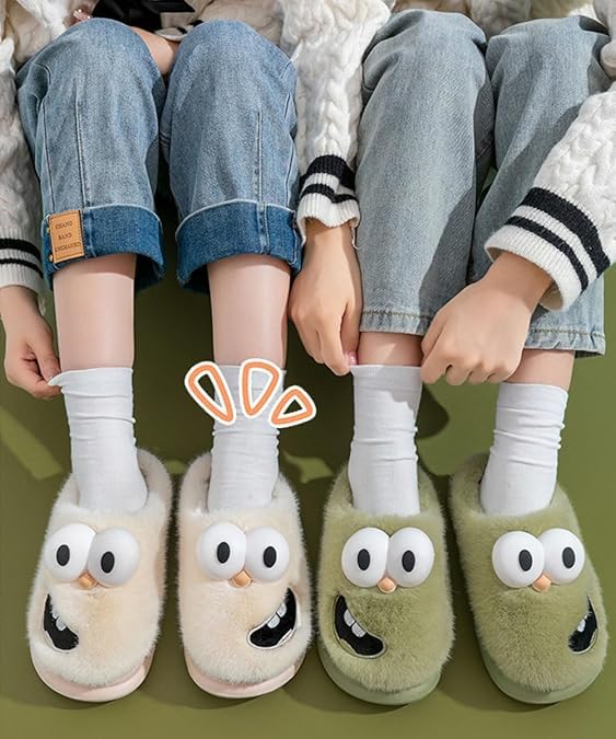Kissing Slippers Tongue, 3D Big Eye Dog Kissing Slippers Plush Thick Fun Cartoon Plush for Couples Comfy House Shoes3