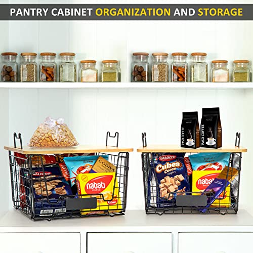 Autodeco Stackable Kitchen Counter Basket With Bamboo Top Lid And Towel - Metal Countertop Organizer - Rectangular Wire Basket For Fruit Vegetable (Onion Potato) Bread Coffee Pods Storage #TOP5