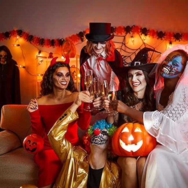 27.8Ft Fall Halloween Lights - Flickering Flame String Lights Orange Flickering String Lights with 25 Pack Orange Flame Light Bulbs for Fall Halloween Decorations Indoor Outdoor Home Party Mantel