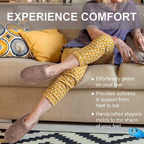 Haussimple Wool Indoor Slippers Unisex Cozy House Shoes For Men Women Natural Sheep Felt Bedroom Warm Slip-On Soft Comfy Sheepskin Loafers Lightweight Footwear (Brown, Numeric_8) #TOP2