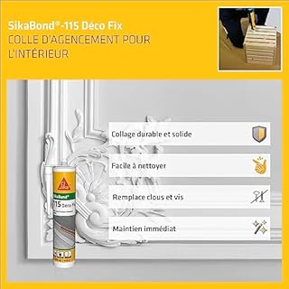 SIKA - Colle d'agencement - SikaBond 115 Déco Fix, Blanc - Colle à maintien immédiat - Intérieur et extérieur abrité - Multi-supports - Remplace clous et vis - 290ml