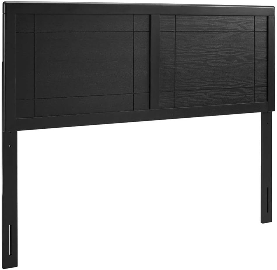 Pemberly Row King Rubberwood and MDF Headboard, Black Finish, 78" W x 22.5" H x 0.5" D, Modern Window Pane Design, Sturdy Bedroom Furniture for Master or Guest Room Use