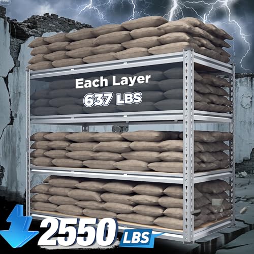 REIBII Garage Shelving, 4 Tier Storage Shelves Load 2550LBS, Adjustable Garage Shelving Heavy Duty, Metal Shelves Unit for Basement, Warehouse, 48" W x 60 "H x 24" D, Galvanized