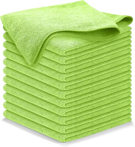 Image of USANOOKS Microfiber Cleaning Cloth Light Green - 12 Pcs 12.5 inchx12.5 inch - High Performance - 1200 Washes, Ultra Absorbent Towels Weave Grime & Liquid for Streak-Free Mirror Shine - Car Washing Cloth