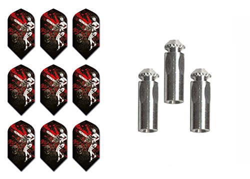 3 Sets of Alchemy Slim Dart Flights Plus 1 Set of Aluminum Dart Flight Protectors (Chainsaw Mascara)