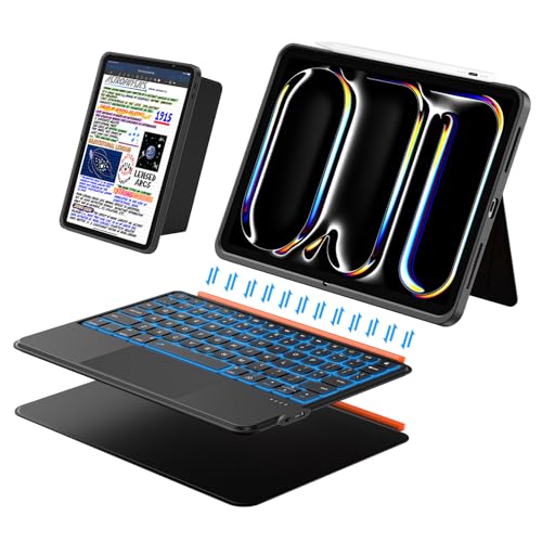 iPad Pro 11�C���`�P�[�X �L�[�{�[�h�t�� (M5 M4 2025 2024) �}�O�l�b�g�����O���\�}�W�b�N�L�[�{�[�h �}���`�^�b�` �g���b�N�p�b�h 7�F�o�b�N���C�g ������/�c���� 160°���߉\�ȃX�^���h iPad Pro 11 ��5����