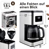 ProfiCook® Filterkaffeemaschine mit Glas-Kanne | für bis zu 14 Tassen Kaffee | Aromawahl | Tropfstopp | mit Uhrzeit-Anzeige | Kaffeemaschine mit Edelstahlgehäuse | 900W | Coffee Machine PC KA 1299 – Ansicht 6