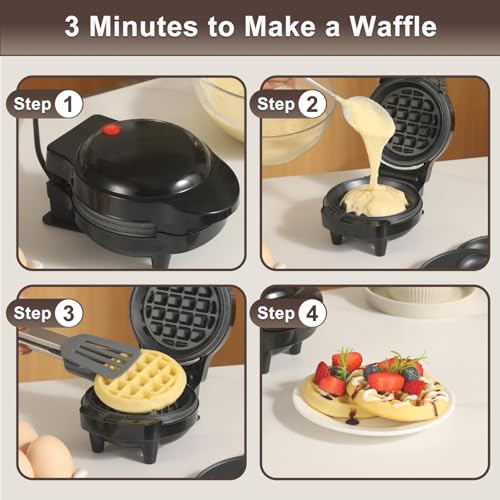 UVFAST Mini Waffles Maker with 6 Removable Plates, 3 in 1 Small Waffle Maker Mini- Waffle, Heart Waffle, Donut, 4.5\" Non Stick Waffle Iron for Kids and Families, Black