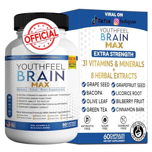 Youthfeel Brain Max Extra Strength Cognitive Focus and Clarity Formula 60 Capsules