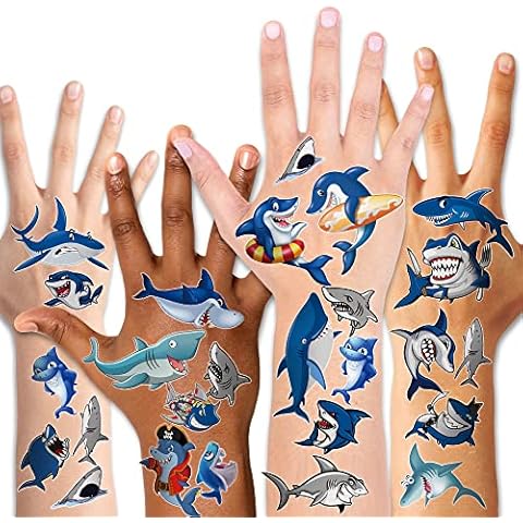 Konsait Ocean Sea Themed Shark Temporary Tattoo Stickers for Kids Boys Birthday Party Favors Supplies Children's Party Bag Fillers, 10 Sheets Cover