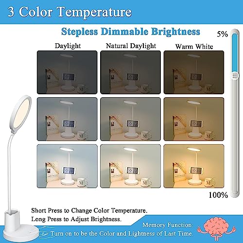 Image of LED Night Light Desk Lamp Eye Protection LED Lamp Flexible Bedside Table Desk Lamp LED Reading Desk Light with USB Charging Multi-Function Socket (Round Study Lamp with Pen Holder)