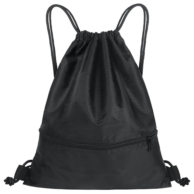SWKJ Drawstring Bag, Large PE Bag Drawstring Gym Bag with Zipper Pocket - Image 2