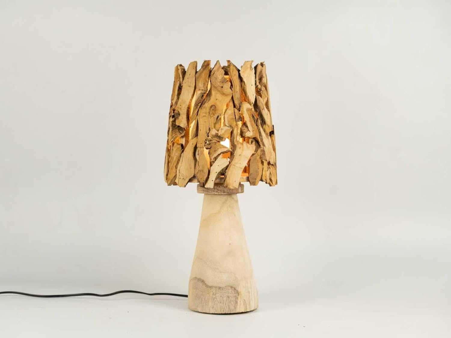 Artistic Handmade Wooden Table Lamp | Natural Irregular Wood Shade, Sculptural Ambient Lighting for Home
