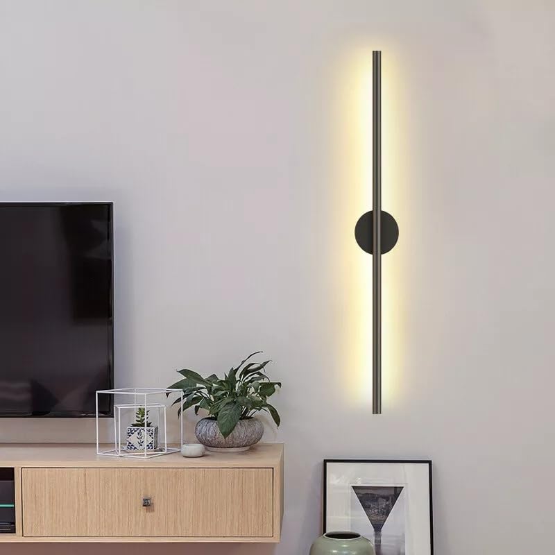 Image of Artica LED Long Strip Metal Wall Light - Modern Linear Black Wall Sconce, Sleek Indoor Warm White LED Wall Lamp for Home Living Room, Bedroom, Bar, Restaurant, Cafe & Office Decor 12w