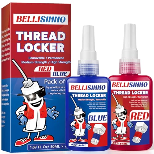 Thread Lock Blue and Red, Medium and Strong Strength Threadlocker, Thread Locker for Nuts, Bolts, Fasteners and Metals, Anaerobic Curing Screw Glue to Prevent Loosening (Blue and Red)
